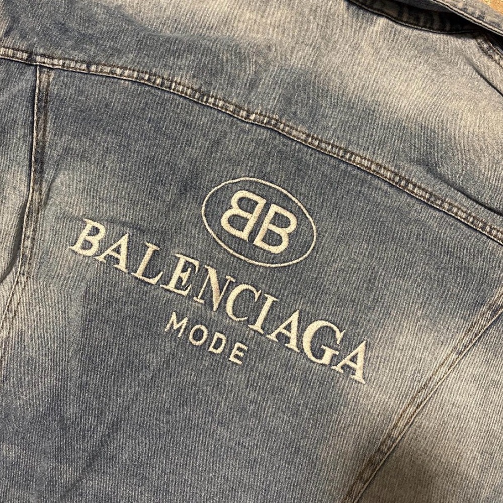 Balenciaga Blue Denim Jacket with Logo - Picture 2 of 4